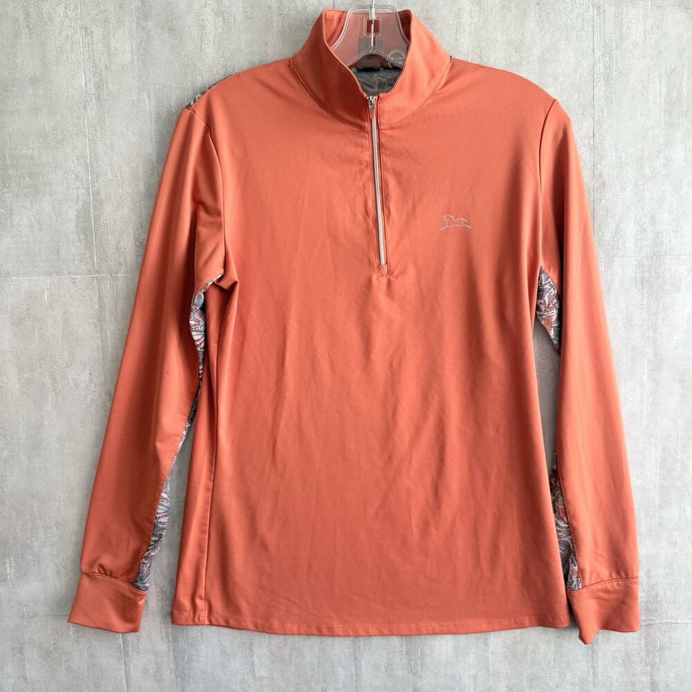 RJ Classics Orange Show Shirt Women M Quarter Zip Equestrian Floral 37.5 Tech